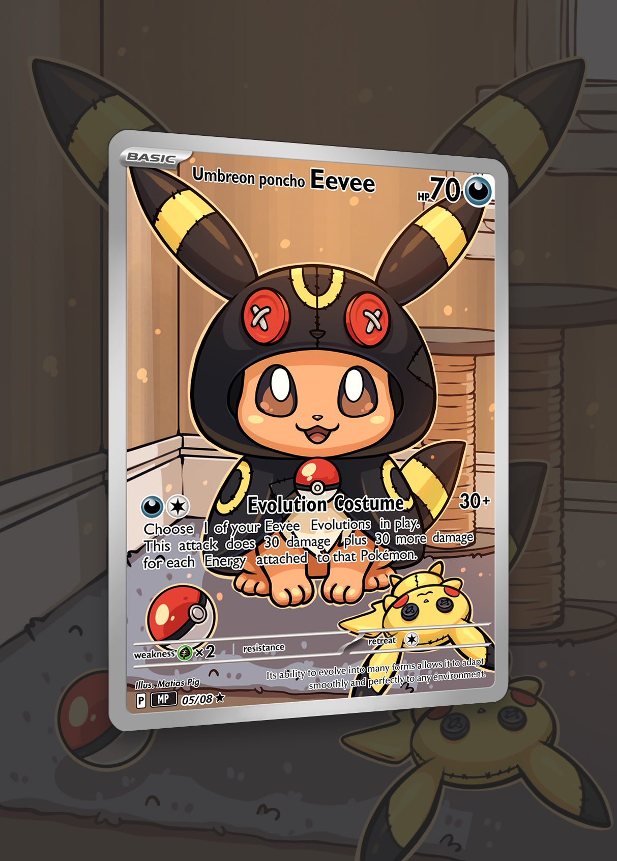 Eevee Umbreon  Poncho Custom-made card