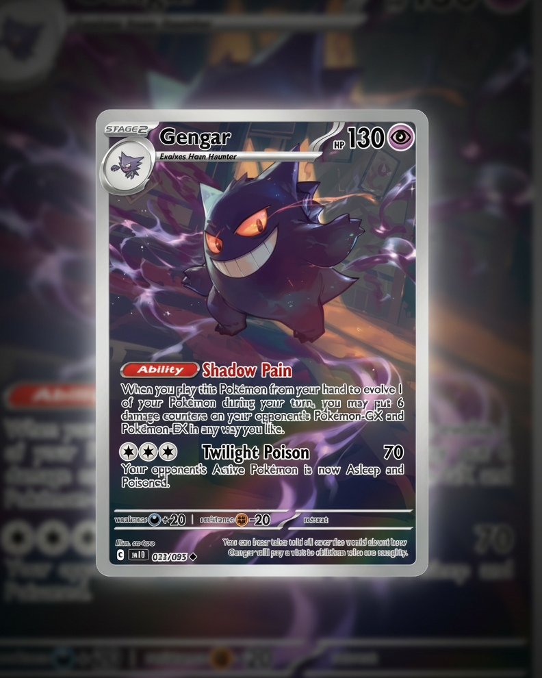 Premium custom Gengar Pokemon trading card with holographic finish - Premium Custom Cards